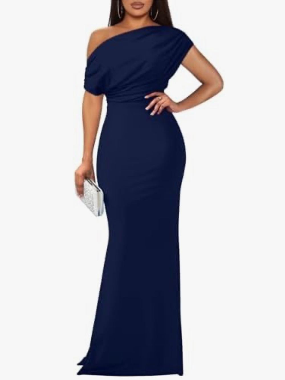 OYS Formal Gown Off Shoulder Mermaid Maxi Navy Blue XL